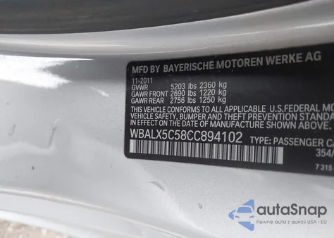 2012 BMW 650I xDrive from USA, damaged, VIN WBALX5C58CC894102